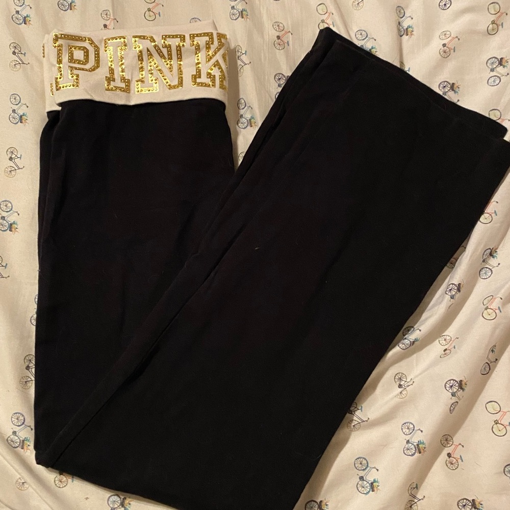 VS Pink boot cut fold over bling yoga pants